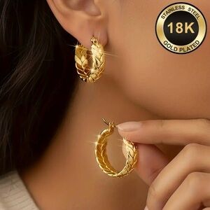 Fashion Jewelry 18K Gold Plated Textured Hoop Earrings